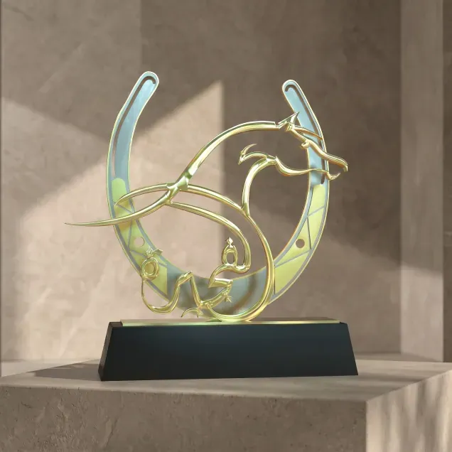 Horse-head award within a horseshoe outline