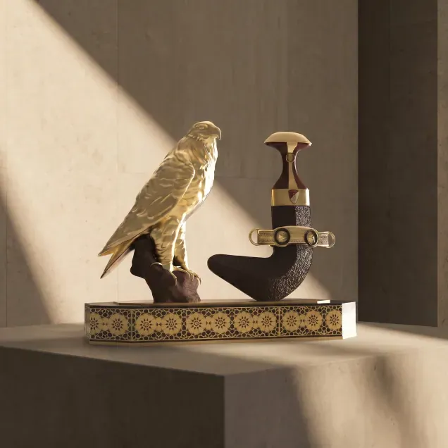 Gold falcon sculpture and ceremonial award